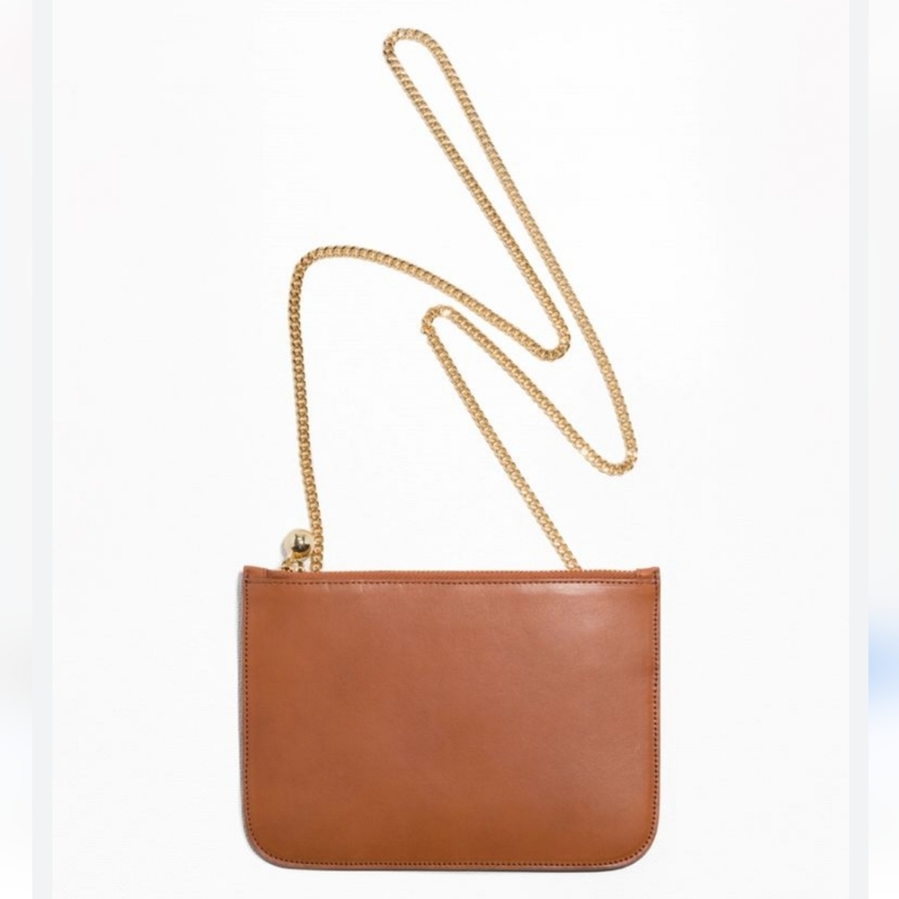& Other Stories Gold Chain Cognac Leather Crossbody Bag Purse Wallet